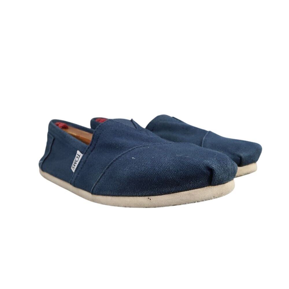 Toms Shoes Womens 7.5 Flats Slip On Casual Loafer Canvas Blue Comfort Lifestyle